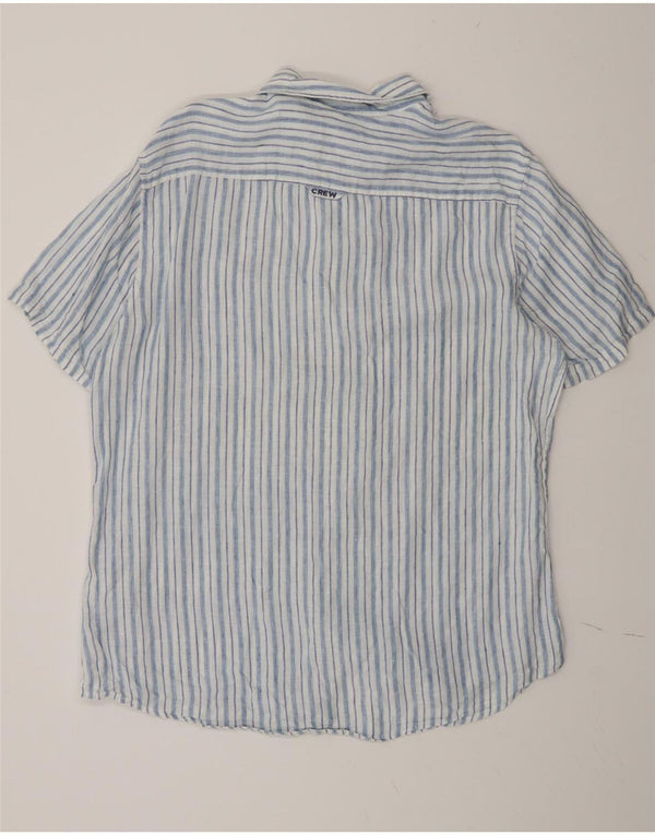 Crew Clothing Camisa masculina de manga curta grande linho listrado azul