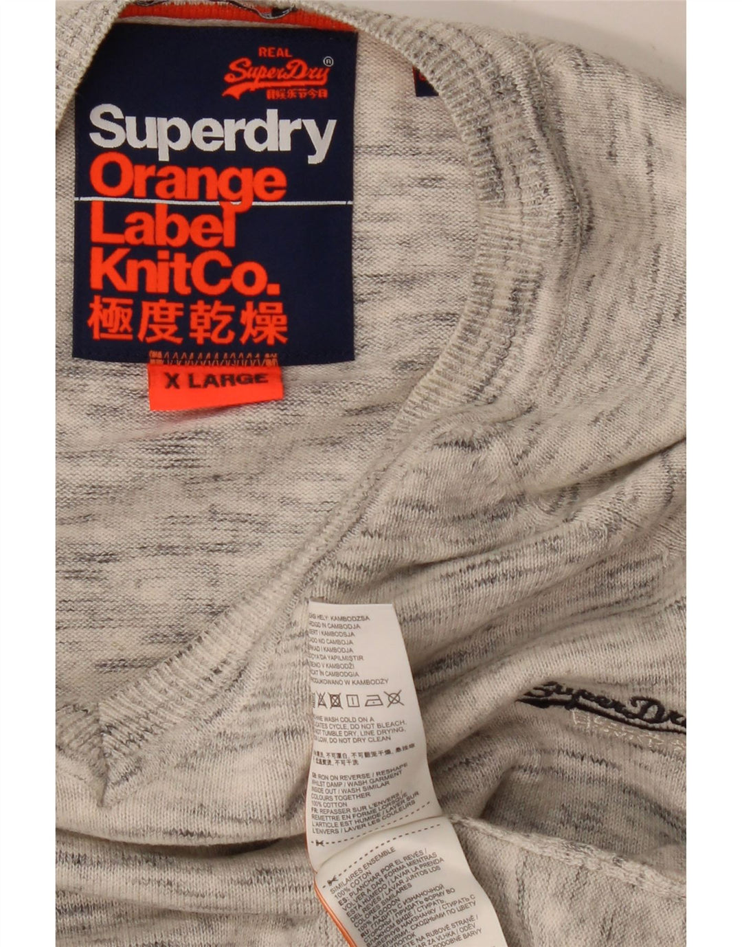 Suéter feminino SUPERDRY com decote em V UK 18 XL algodão manchado cinza