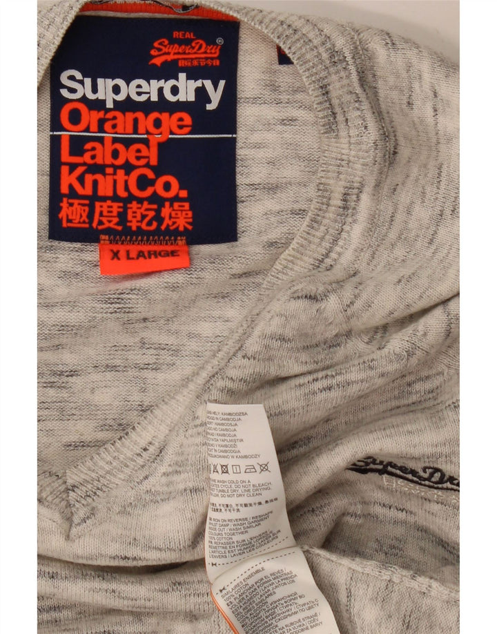 Suéter feminino SUPERDRY com decote em V UK 18 XL algodão manchado cinza