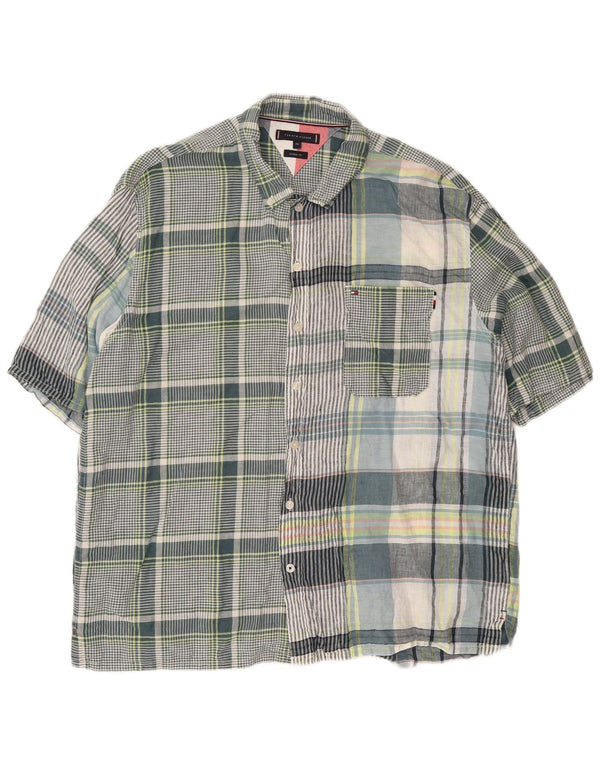 Tommy Hilfiger Mens Casual Fit Short Sleeve Shirt 2XL Green Check Linen