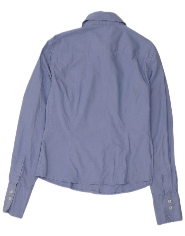 Camisa Benetton Mulher UK 10 Pequena Azul Algodão