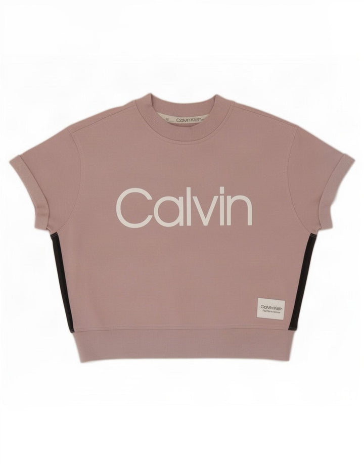 Calvin Klein moletom feminino oversized gráfico jumper UK 14 médio rosa