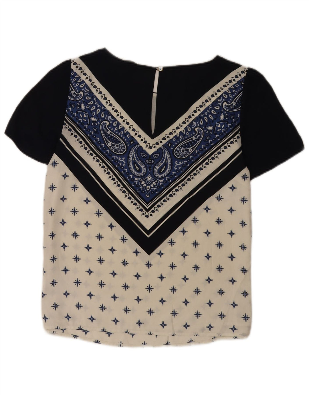 Blusa feminina Oasis UK 10 pequena azul marinho paisley poliéster
