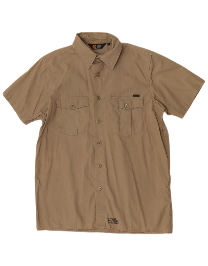 Camisa masculina de manga curta Carhartt pequena de algodão cáqui