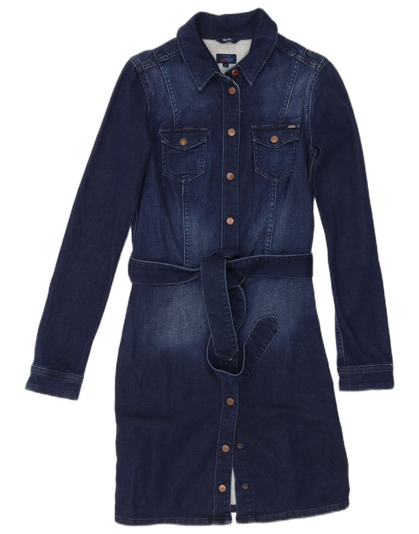 PEPE Jeans feminino índigo manga comprida vestido camisa jeans Reino Unido 8 pequeno azul marinho