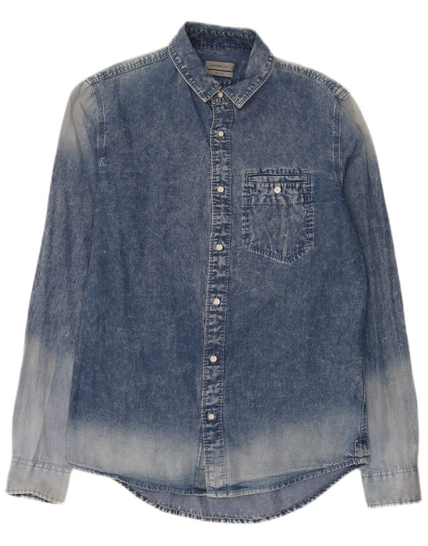 Camisa jeans masculina Calvin Klein Jeans Slim Fit pequena azul