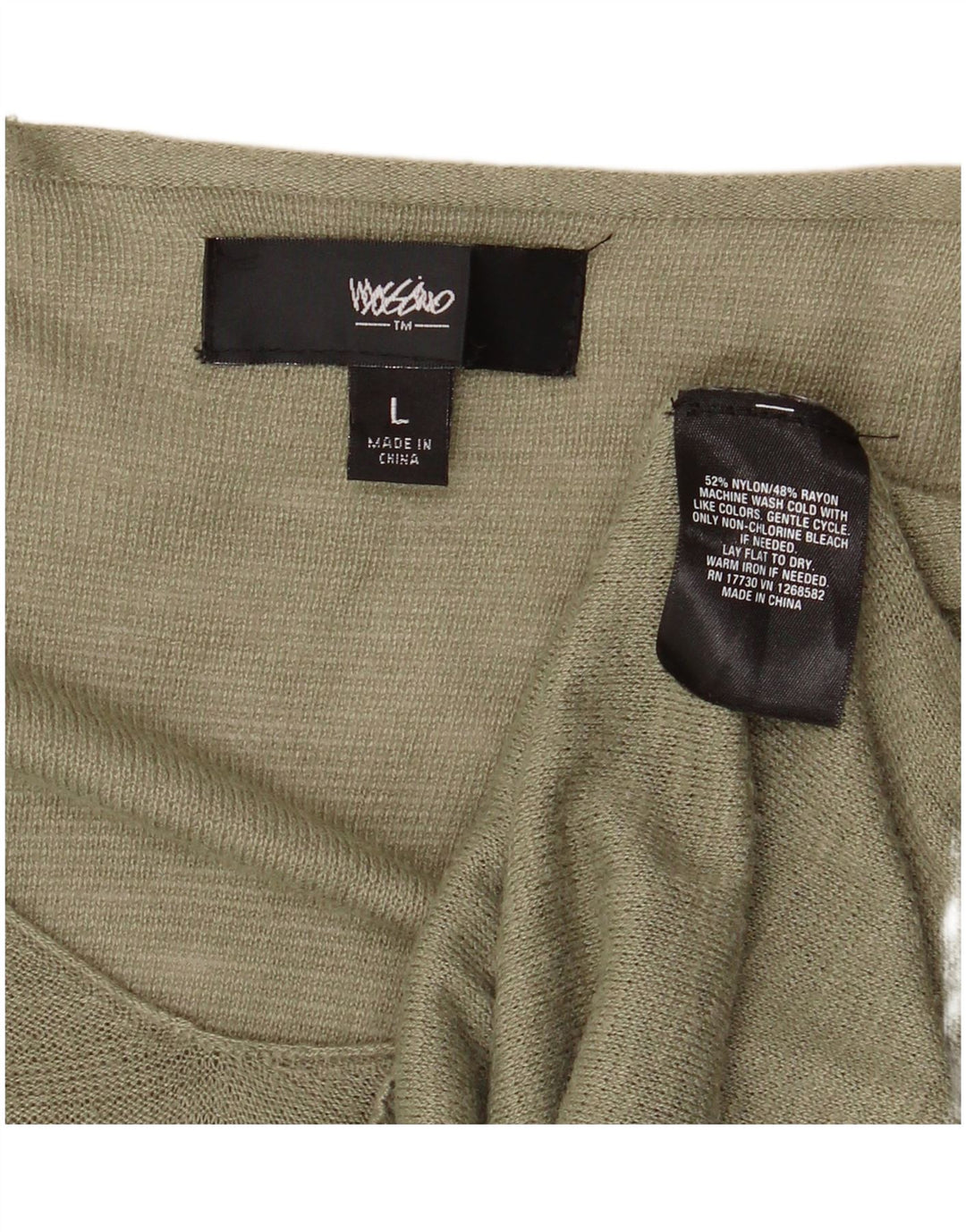 Suéter feminino Mossimo com gola V e palangre Reino Unido 16 grande caqui nylon
