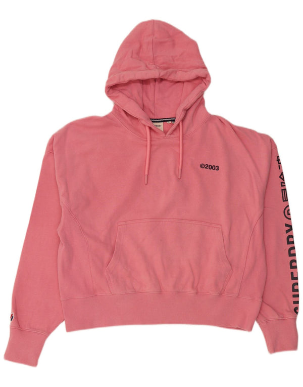 Suéter feminino SUPERDRY com capuz e estampa oversized UK 16 grande rosa