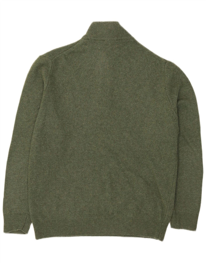 Suéter masculino vintage com zíper e pescoço 2XL de lã verde