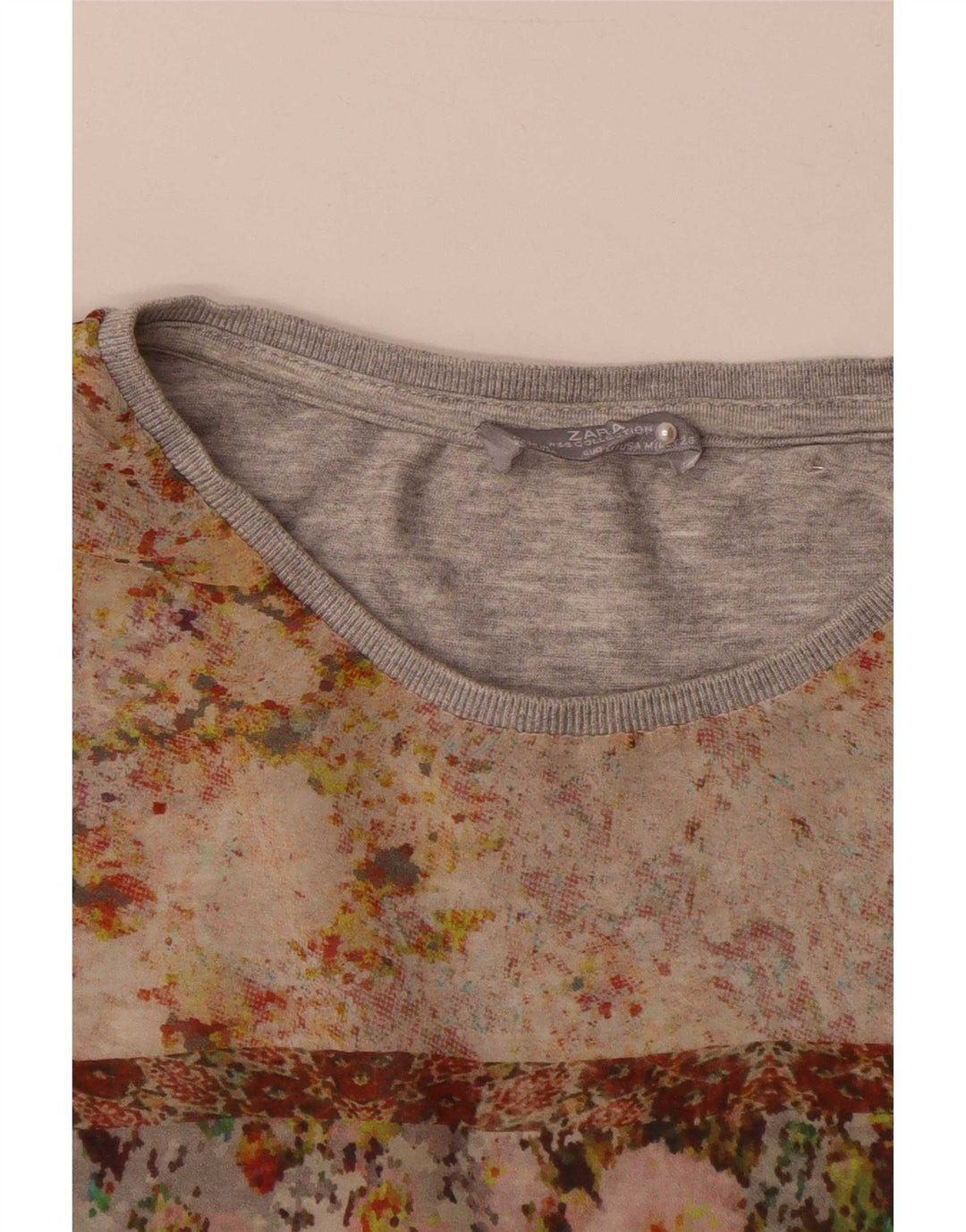 Blusa feminina Zara UK 14 cinza médio floral