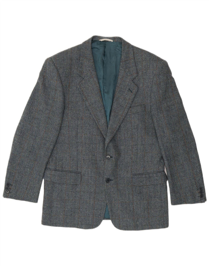 Jaqueta blazer masculina de 2 botões San Remo IT 50 grande espinha de peixe azul