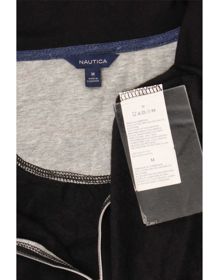 Moletom masculino Nautica com zíper e gola alta, moletom médio preto colorblock algodão