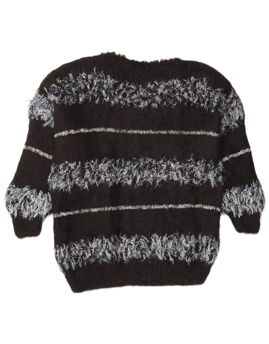 Suéter feminino VINTAGE com gola canoa UK 18 XL preto listrado