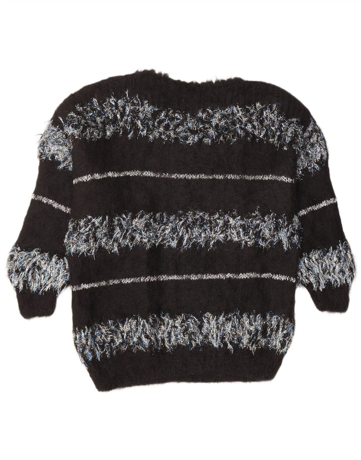 Suéter feminino VINTAGE com gola canoa UK 18 XL preto listrado