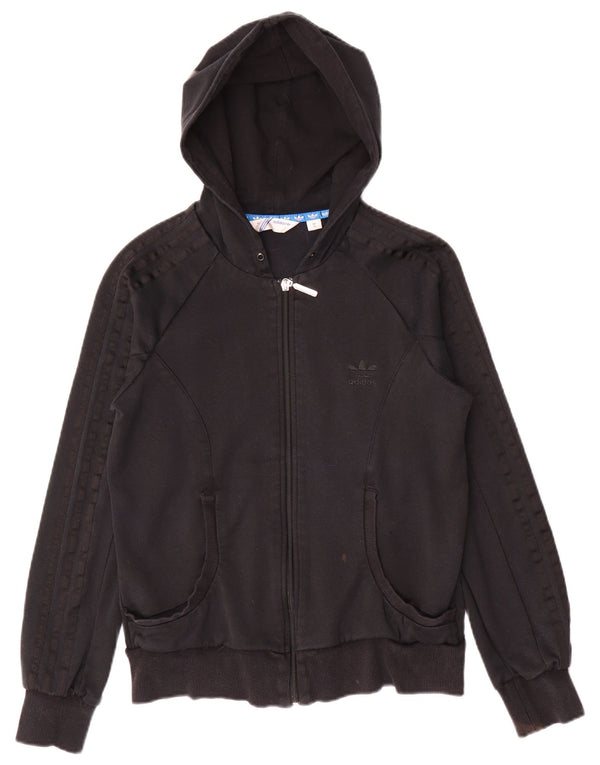 Suéter feminino Adidas com capuz e zíper gráfico IT 42 algodão preto médio