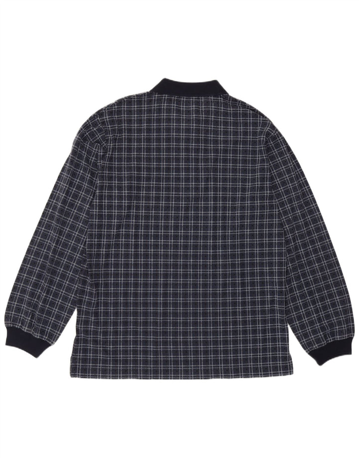 Camisa polo masculina Nautica de manga comprida, algodão xadrez médio azul marinho