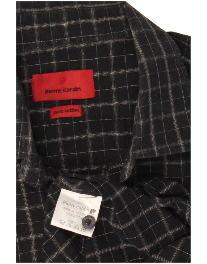 Camisa masculina de manga curta Pierre Cardin, algodão xadrez preto médio