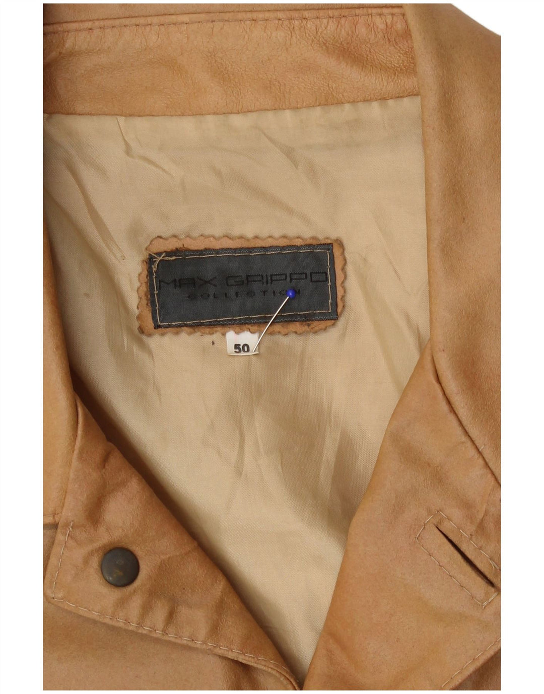 Jaqueta masculina de couro bomber Max Grippo UE 50 couro bege grande