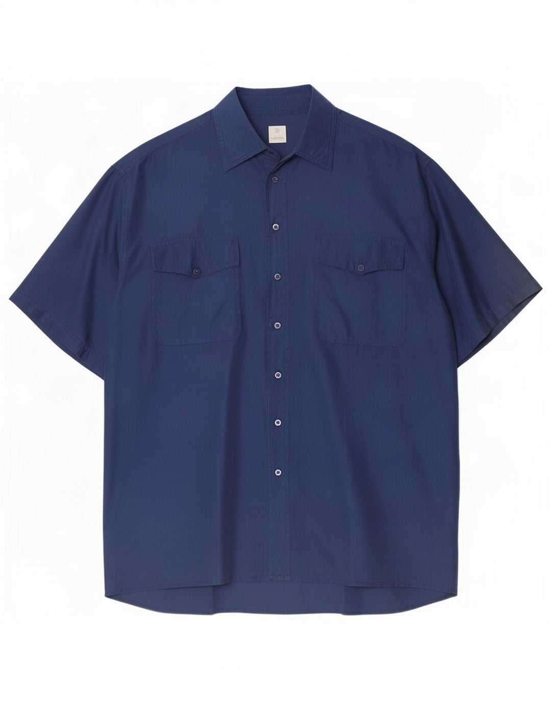 Camisa masculina vintage de manga curta média azul marinho seda