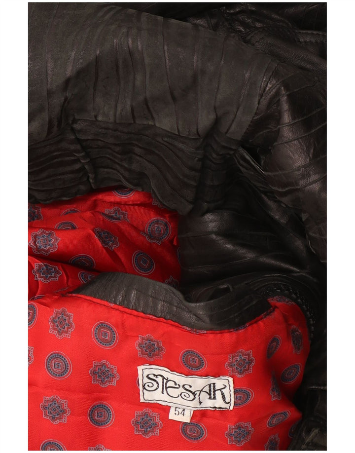 Jaqueta de couro bomber feminina vintage IT 54 3XL listrada preta