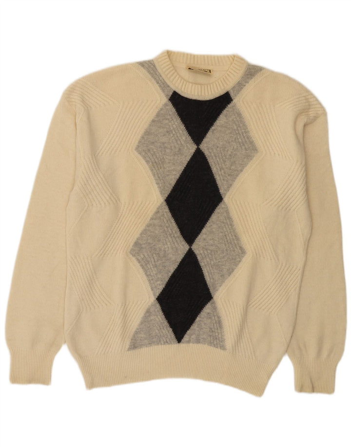 Suéter vintage masculino com gola redonda IT 50 Médio Off White Argyle/Diamante