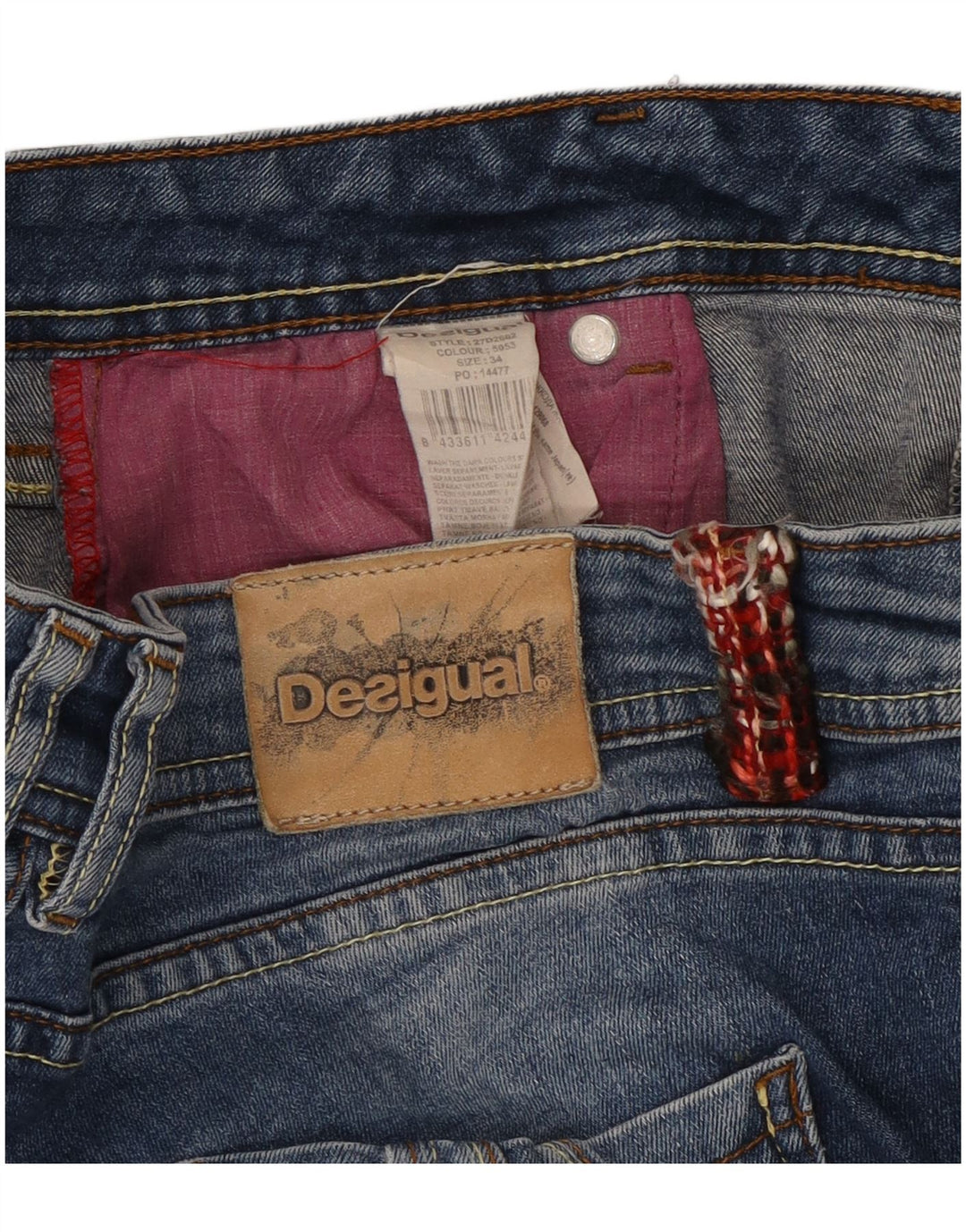 DESIGUAL Jeans feminino arco-íris reto W34 L28 algodão azul