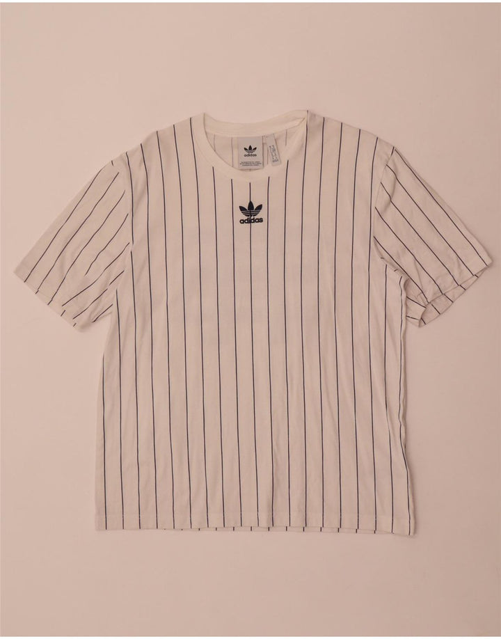 Adidas Mens Graphic T-Shirt Top Médio Algodão Listrado Branco