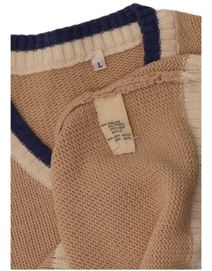 Regata masculina vintage com colete gráfico grande acrílico bege