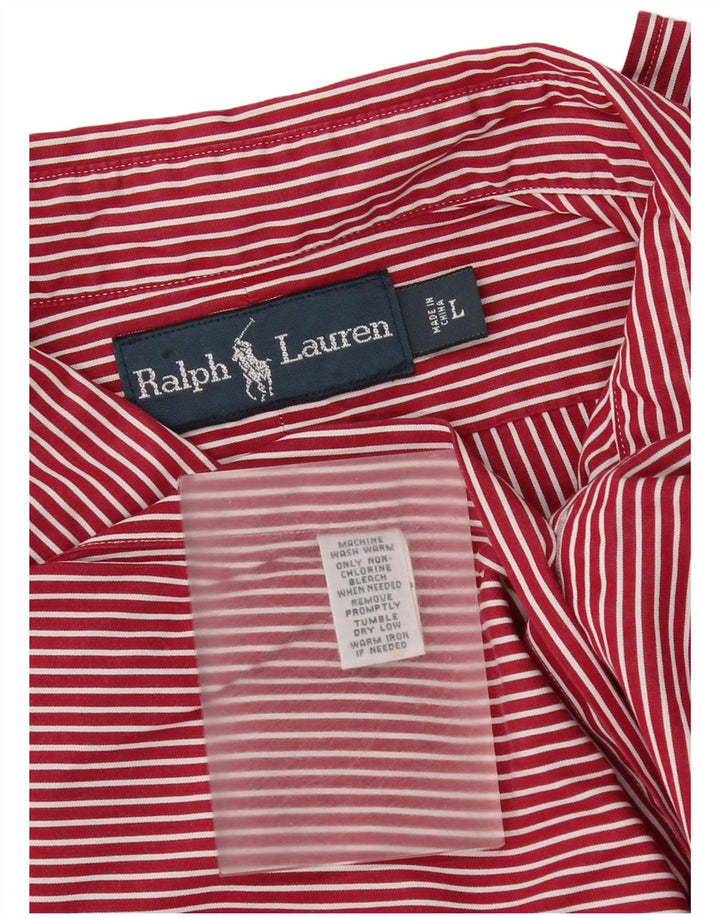 Camisa masculina Ralph Lauren grande listrada vermelha de algodão