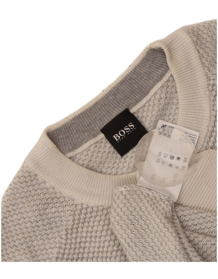 Suéter masculino Hugo Boss com gola redonda e poliéster cinza médio