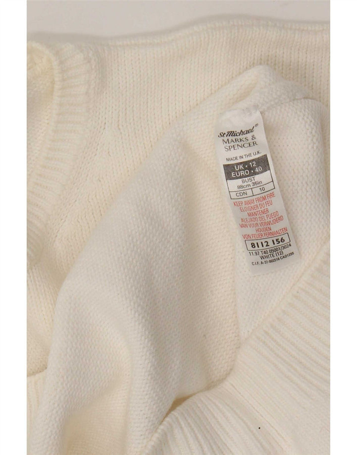 Suéter feminino Marks & Spencer com gola redonda Reino Unido 12 médio branco