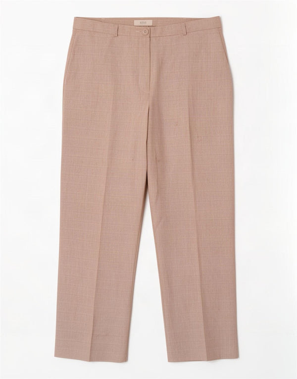 Calça feminina reta casual Marks & Spencer UK 16 grande W32 L29 bege