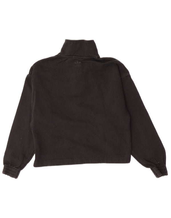 Adidas Womens Crop Sweatshirt Jumper UK 10 Small Black Colourblock
