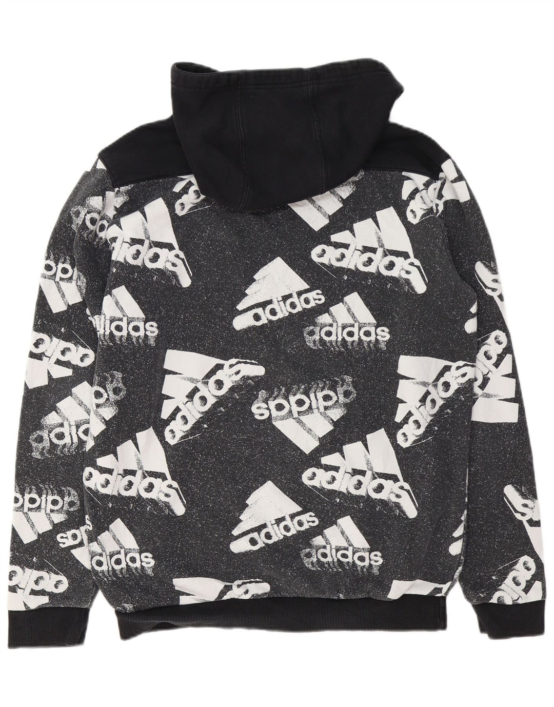 ADIDAS Mens Graphic Hoodie Jumper Grande Algodão Colorblock Preto