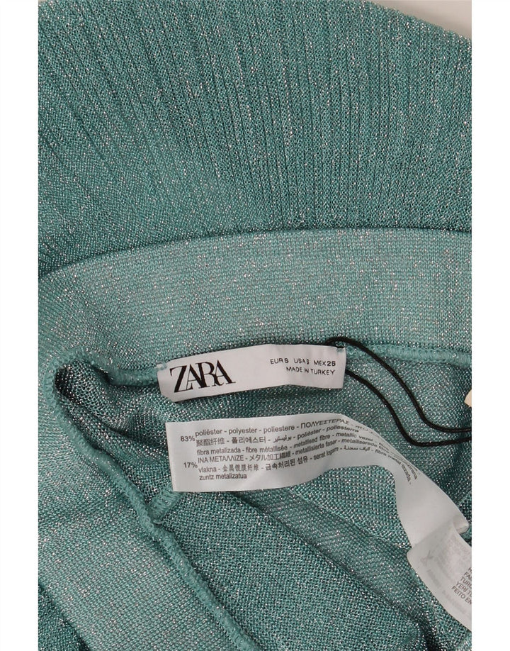 Zara Saia feminina em camadas pequena W28 verde salpicada metálica