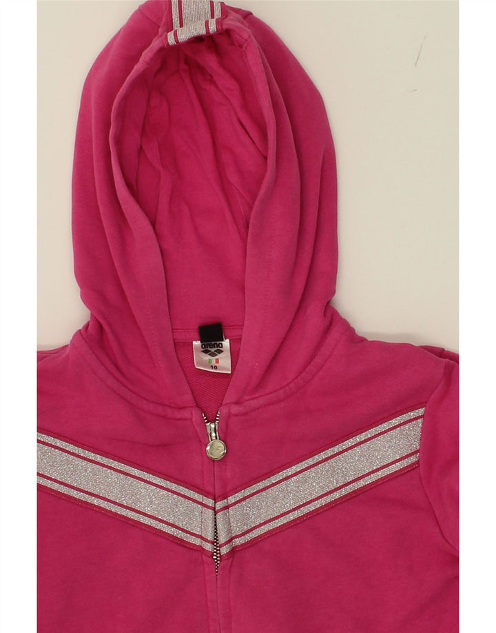 ARENA Girls Graphic Zip Hoodie Sweater 9-10 Years Pink Cotton Vintage Arena and Second-Hand Arena from Messina Hembry 