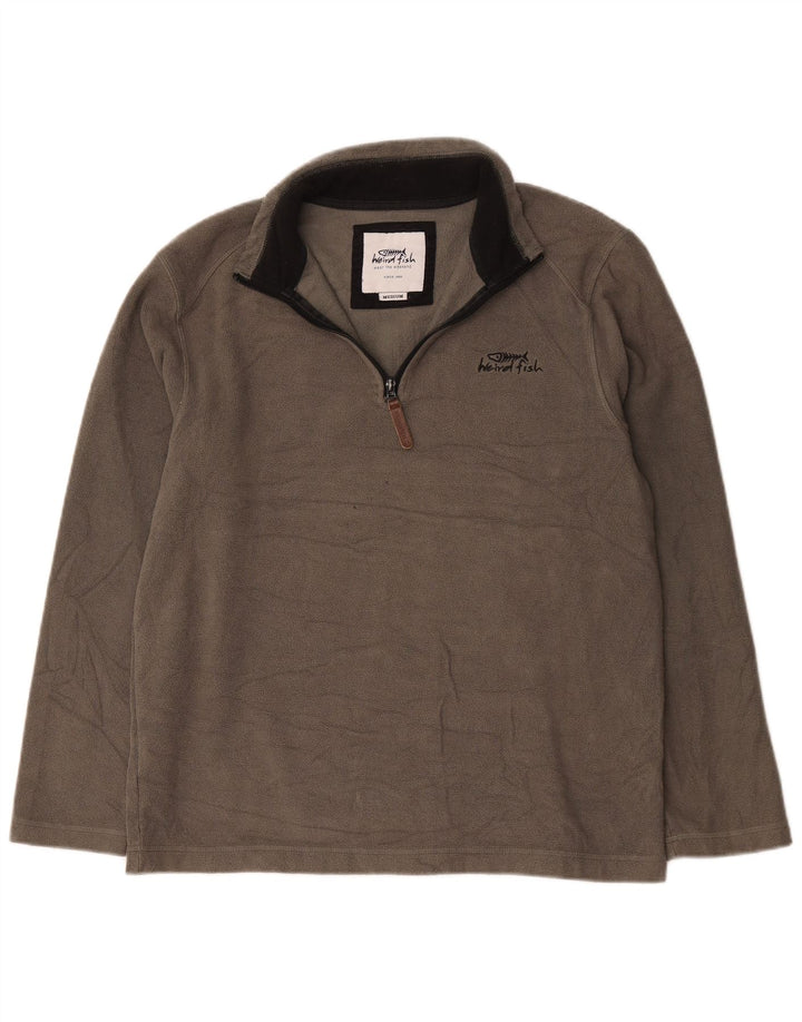 Weird Fish Masculino Zip Neck Fleece Jumper Cinza Médio Poliéster