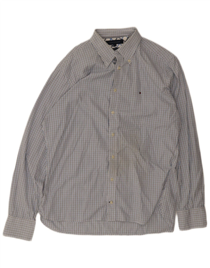 Camisa masculina Tommy Hilfiger grande algodão xadrez azul