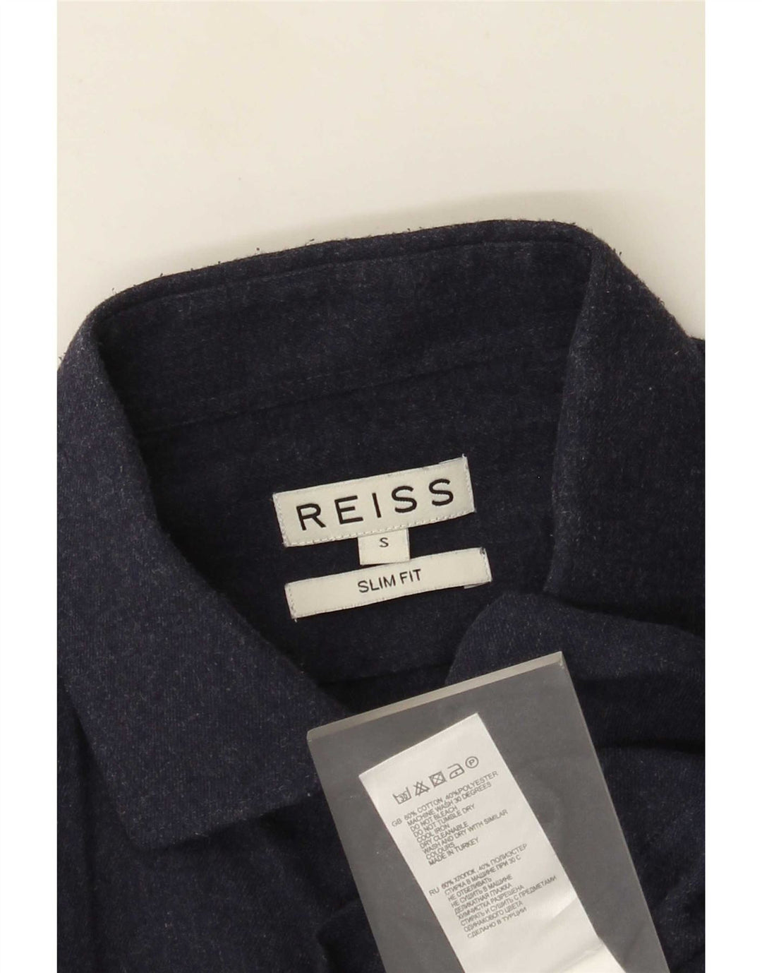 Camisa masculina Reiss Slim Fit pequena algodão azul marinho