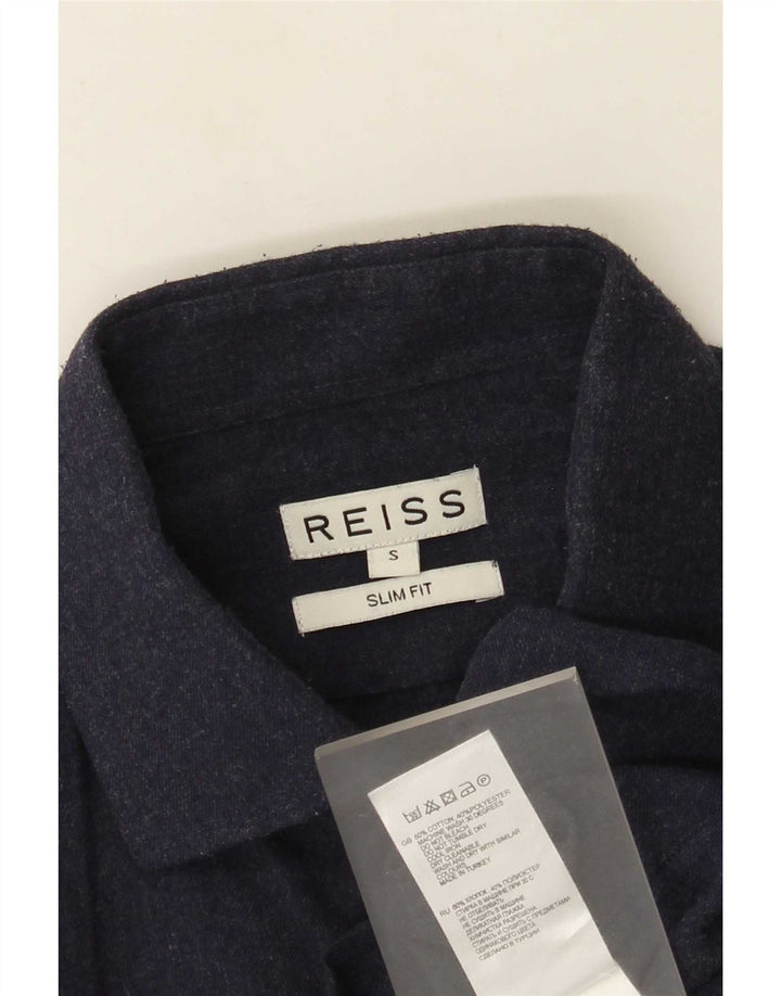Camisa masculina Reiss Slim Fit pequena algodão azul marinho