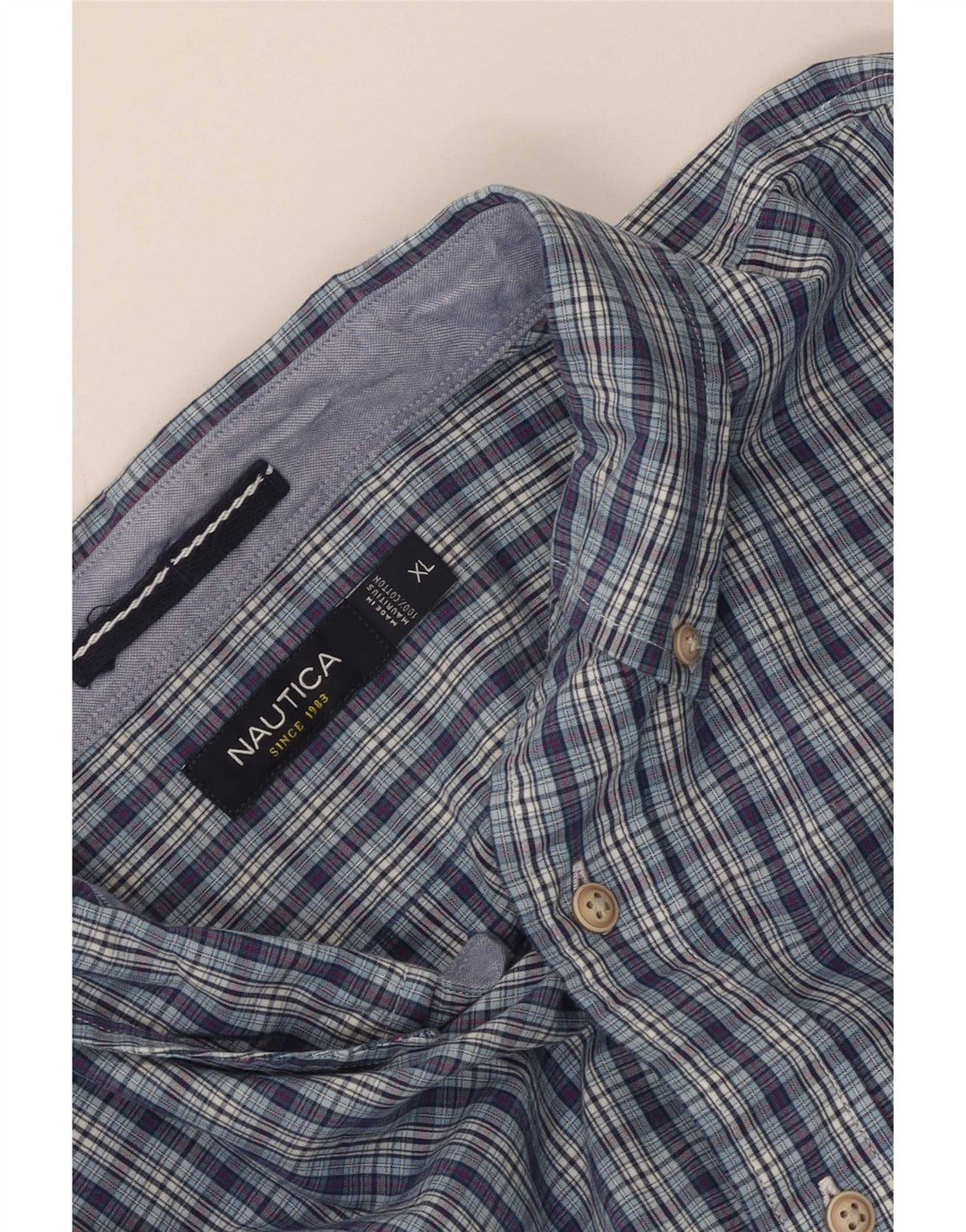 Camisa masculina Nautica XL azul xadrez algodão