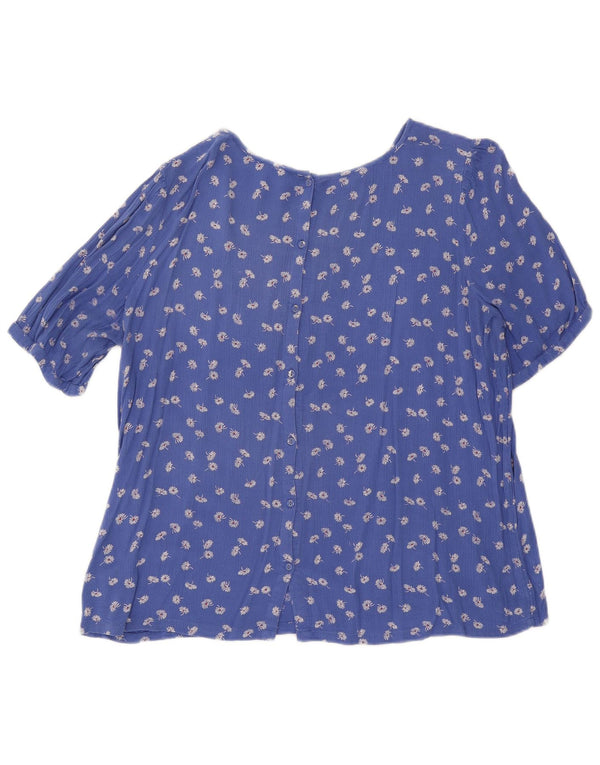 Blusa feminina de manga curta Fat Face UK 14 grande viscose floral azul