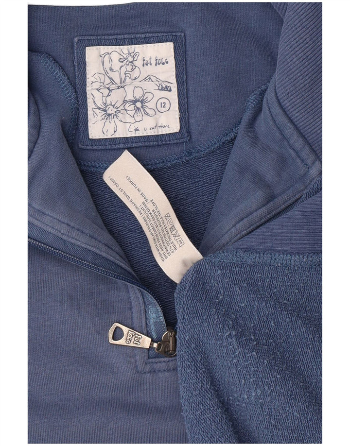 Suéter feminino FAT FACE com gola e zíper Reino Unido 12 algodão azul médio