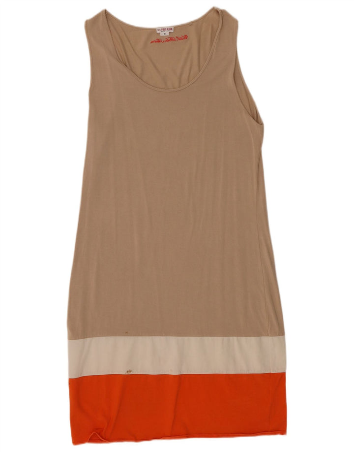 US Polo Assn. Vestido Básico Feminino UK 12 Colourblock Bege Médio