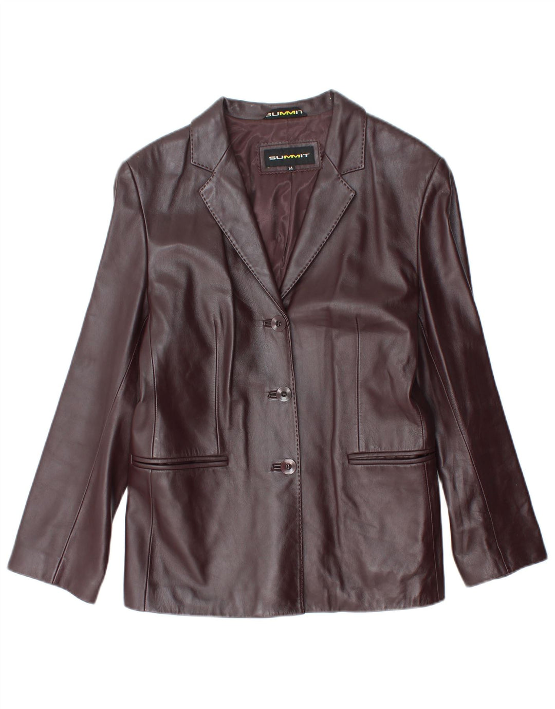 Jaqueta Blazer Feminina de Couro com 3 Botões Summit UK 14 Couro Borgonha Médio