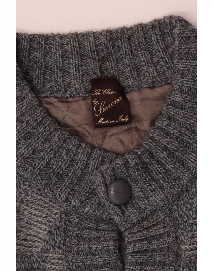 Suéter cardigã masculino vintage grande azul geométrico