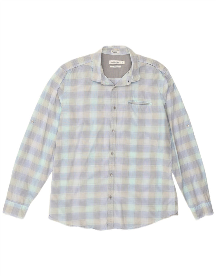 Camisa masculina Calvin Klein grande algodão xadrez azul