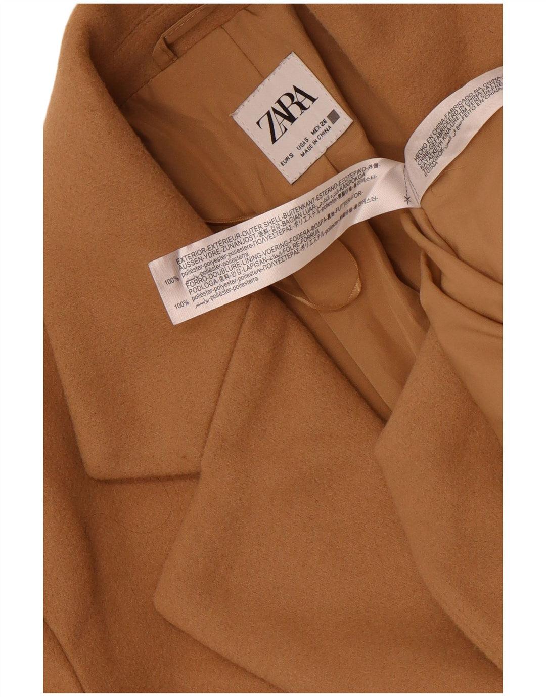 Sobretudo feminino Zara UK 10 pequeno poliéster bege