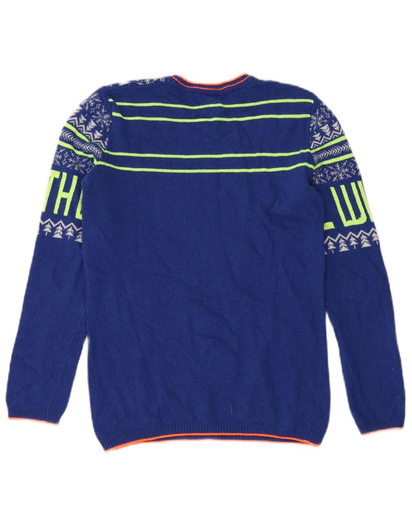 Benetton Boys Crew Neck Jumper Sweater 10-11 Years XL Blue Fair Isle