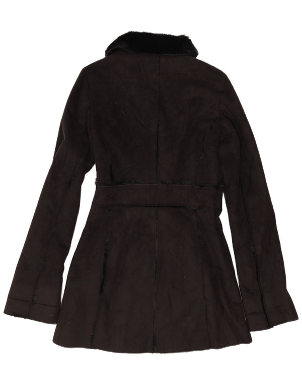 Vintage Womens Sherpa Overcoat UK 12 Medium Black